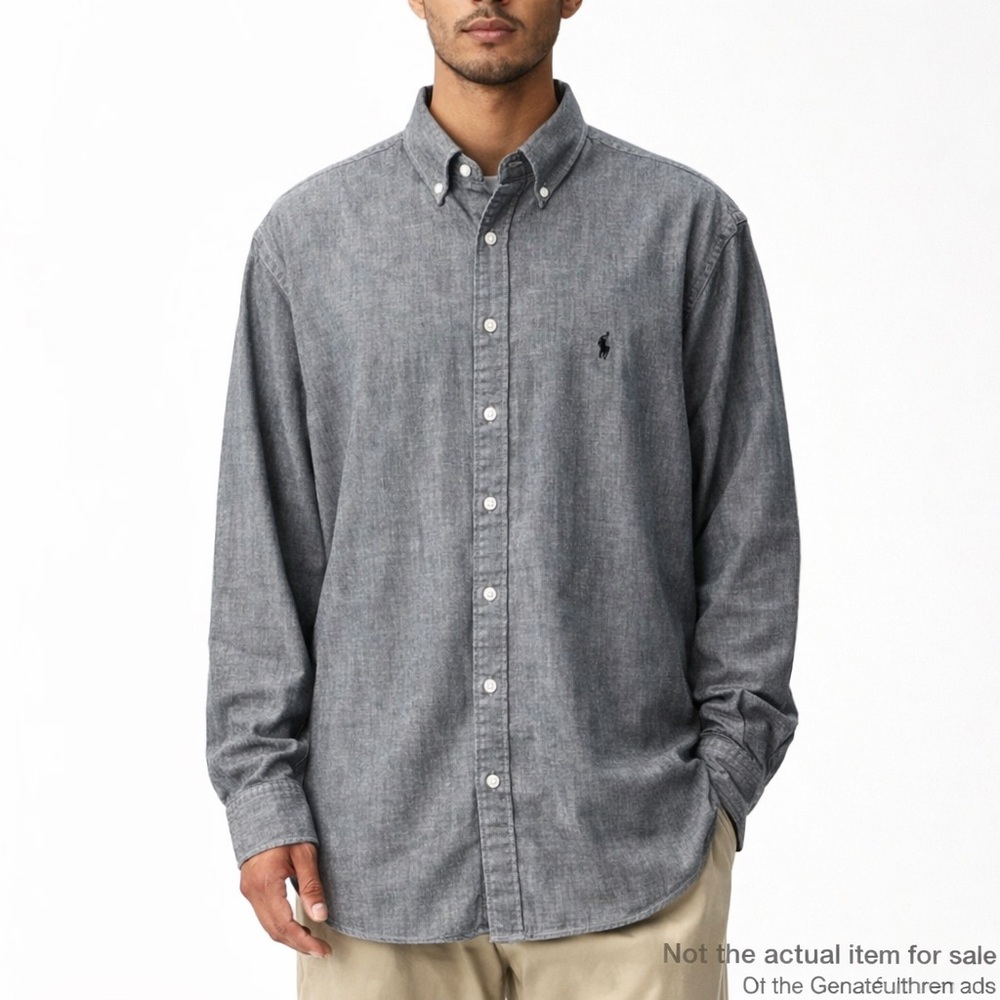 Ralph Lauren LT Grey Chambray Button Down Shirt Classic Fit Preppy Minimalist